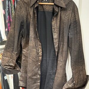 Men's Casual Button-Down Shirt - Black Metallic Snake Print